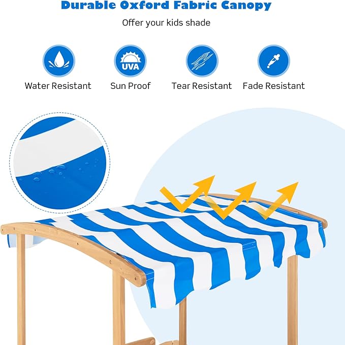 Costzon Kids Wooden Sandbox with Canopy, 50x46in Cedar Cabana Sandpit w/Ground Liner, 2 Toy Storage Boxes, Children Outdoor Playset Station for Backyard, Home, Lawn, Garden, Beach