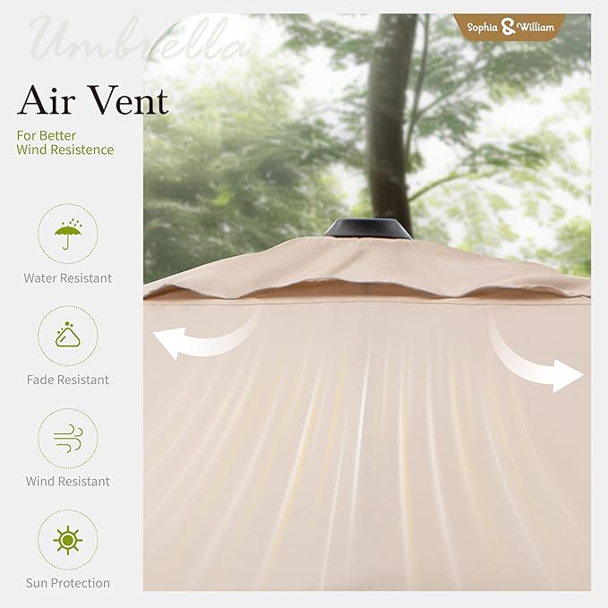 Sophia & William Cantilever Patio Umbrella 9x12ft, Large Outdoor Umbrellas with Crank Handle, 6-Level Tilt,360° Rotation, Windproof, Crashproof, Design for Pool Garden Backyard (Beige)