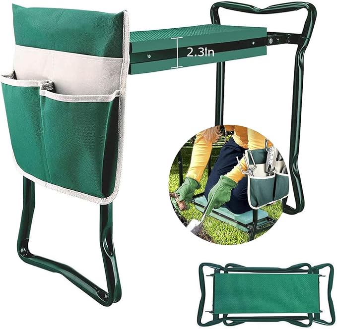PLKO Garden Kneeler and Seat Stool Heavy Duty Garden Folding Bench with Large Tool Pocket and Soft EVA Kneeling Pad for Gardening Lovers