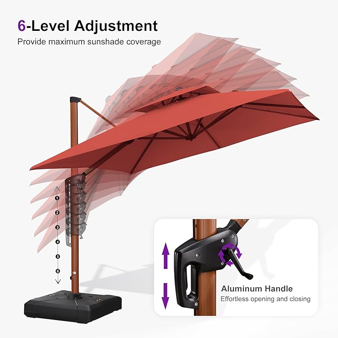 PURPLE LEAF 9ft Patio Umbrella Outdoor Square Umbrellas Large Cantilever Umbrella Windproof Offset Umbrellas Heavy Duty Sun Umbrella for Garden Deck Pool Patio, Brick Red