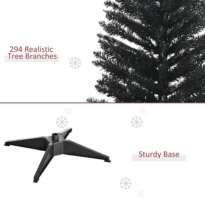 HOMCOM 5' Artificial Pencil Christmas Tree, Slim Xmas Tree with 294 Realistic Branch Tips and Plastic Stand, Black
