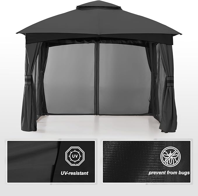 MASTERCANOPY Outdoor Patio Gazebo for Garden with Upgrade Steel Frame and Netting Walls (10x12,Gray)