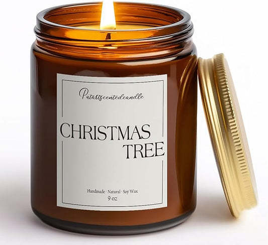 Christmas Tree Scented Candles for Home, Natural Soy Wax Aromatherapy Christmas Candle Gifts for Men & Women, Highly Scented & Long Lasting Non Toxic Jar Candle for Stress Relief (9oz)