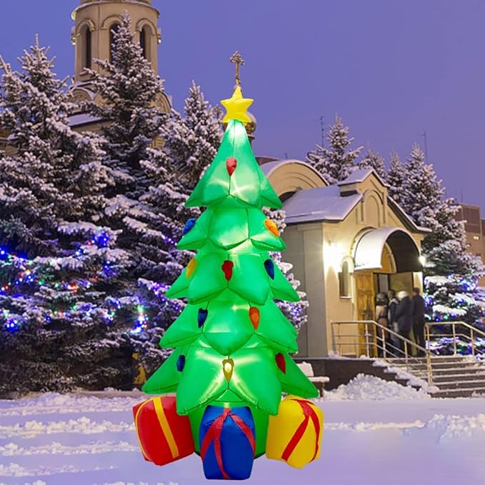 7 FT Inflatable Christmas Tree, Christmas Tree with 3 Gift Wrapped Boxes, Christmas Decoration for Indoor Outdoor Yard Garden