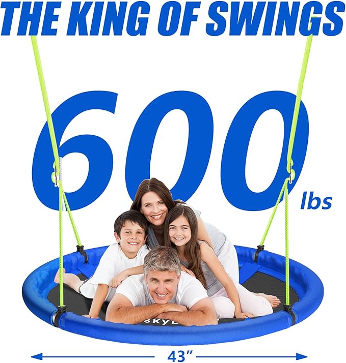 43 Tree Swing 600LB Weight Capacity with Hanging Carabiners, Waterproof Flying Saucer Swing for Kids Adults, Durable Outdoor Disc Swing for Backyard, Camping (Blue)