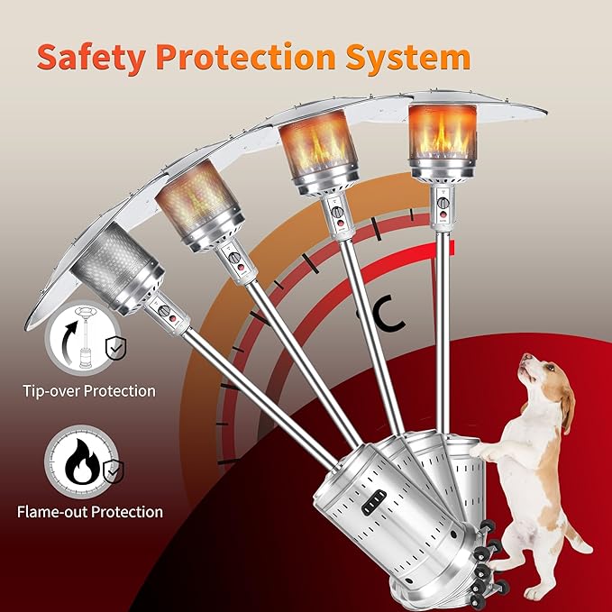 MAJARO 50,000 BTU Outdoor Propane Patio Heater with Wheels ? All-Stainless Steel Gas Heater, Weighted Base, Easy Ignition & Safety Tilt Shut-Off for Patio, Backyard, Garden & Commercial Use