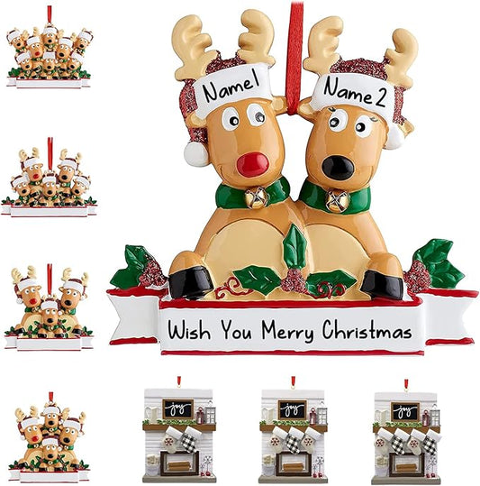 Personalized Christmas Ornaments 2023 Reindeer Family of 2/3/4/5/6/7/8 Deer Custom Christmas Ornaments with Names Customized New Year Keepsake Christmas Tree Decorations（Family of 2）