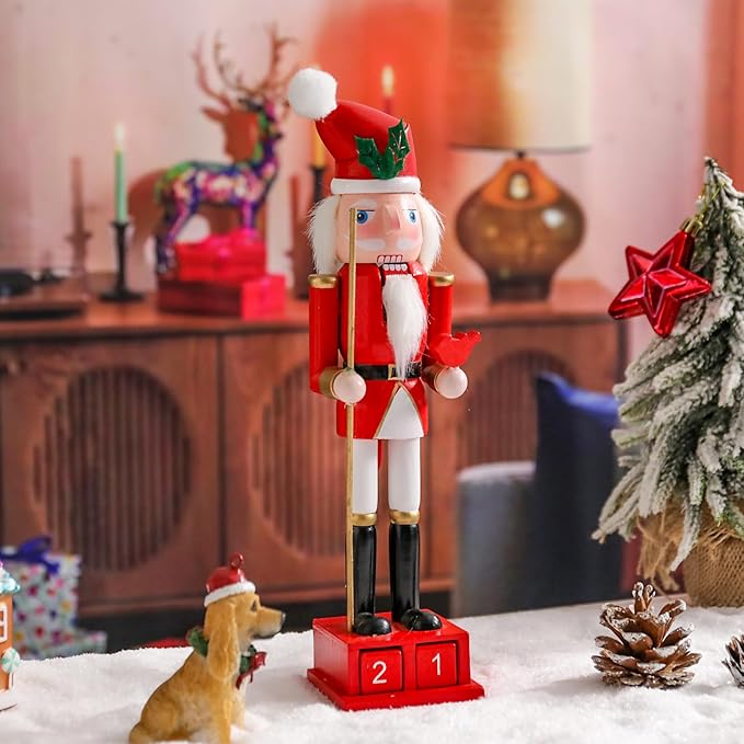 Christmas Nutcracker Decorations Nutcracker Figure 12 Inch Wooden Nutcrackers Cardinal Nutcracker Soldier for Table Desktop Home Christmas Decor Xmas Indoor Decor Cardinal