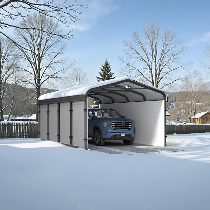 12x20 Metal Carport, Heavy Duty Car Carport Canopy, Galvanized Steel Roof Car Tent Garage, CarPorts with Removable Polyethylene Sidewalls