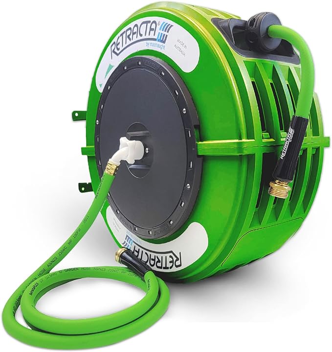 Macnaught Retractable Garden Hose Reel, 82 Ft Water Hose Reel Heavy Duty Retractable Hose with Metal 180¡Æ Swivel Rotation Bracket for Wall Mount - Green