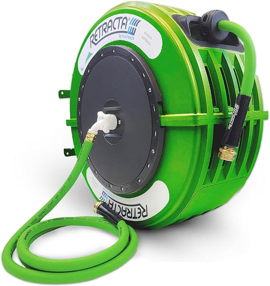 Macnaught Retractable Garden Hose Reel, 82 Ft Water Hose Reel Heavy Duty Retractable Hose with Metal 180¡Æ Swivel Rotation Bracket for Wall Mount - Green
