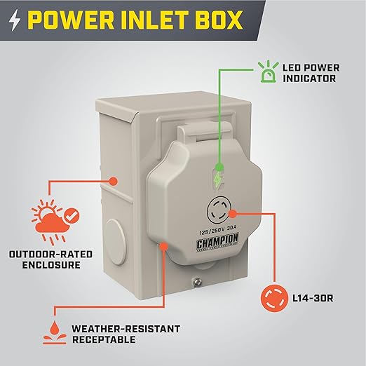 Champion Power Equipment 30-Amp Indoor-Rated Manual Transfer Switch with 25-Foot Generator Power Cord and Weather-Resistant Power Inlet Box