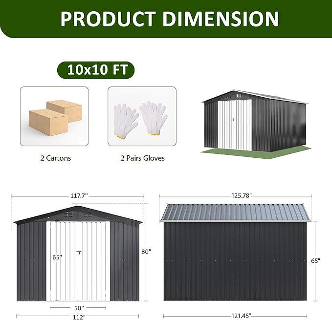 10x10 FT Outdoor Storage Shed, Metal Garden Tool Shed with Updated Frame Structure and Lockable Doors, Ideal for Backyard Garden Patio Lawn, Grey