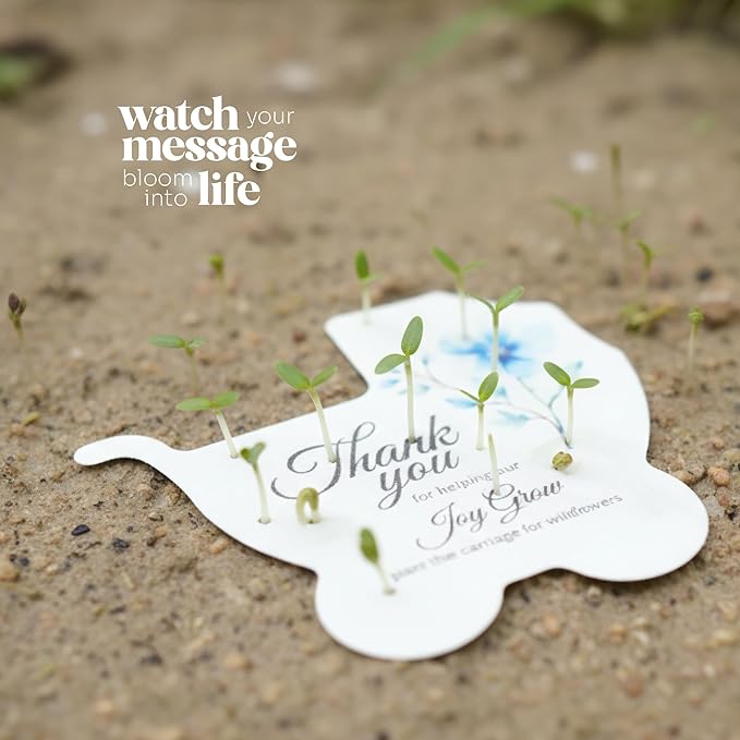 Baby Carriage Seed Paper – 12 pcs Blue Baby Shower Favors for Guests with Wildflower Seeds, Writable & Plantable, Gender Reveal, Birthday Gifts for Guest