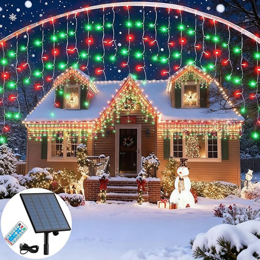 320LED Solar Christmas Lights Outdoor Waterproof Christmas Decorations Lights 29.5ft 60 Drops,8 Modes Solar Powered Rechargeable Fairy Lights for Party, Holiday,Wedding Decorations (Red and Green)
