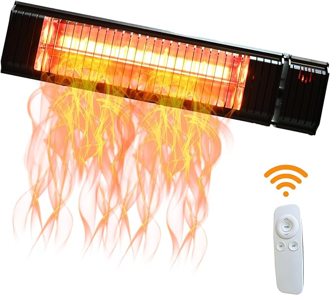 SunWave 1500 Watt Electric Infrared Patio Heater, Wall Mounted Patio Heater, Outdoor/Indoor Infrared Heater With 5 Heat Settings Wireless Remote