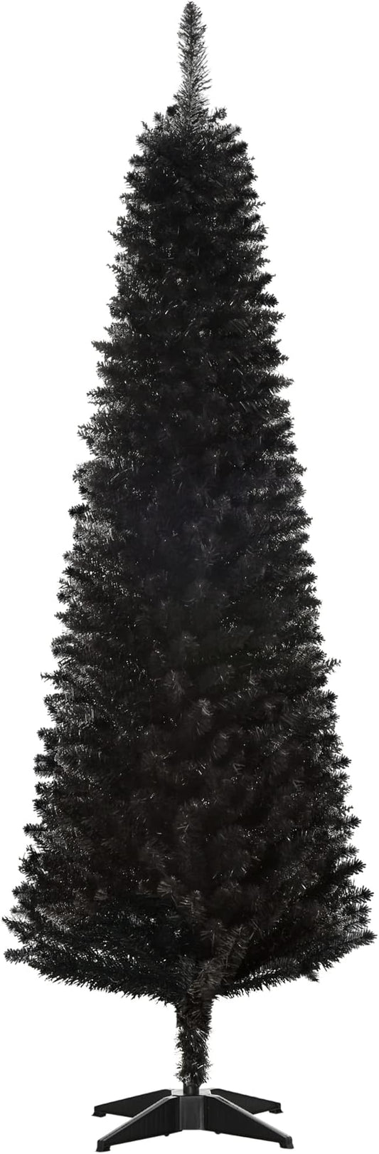 HOMCOM 6' Artificial Pencil Christmas Tree, Slim Xmas Tree with 390 Realistic Branch Tips and Plastic Stand, Black