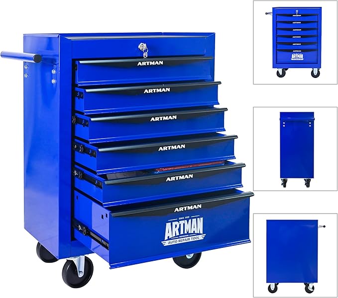 RYH 6 Drawers Rolling Tool Chest - 13 D x 20.9 W x 30.5 H Heavy Duty Mobile Tool Cart with Locking Wheels & Ball Bearing Drawers, Garage Tool Storage Cabinet (Blue, 6 Drawers)