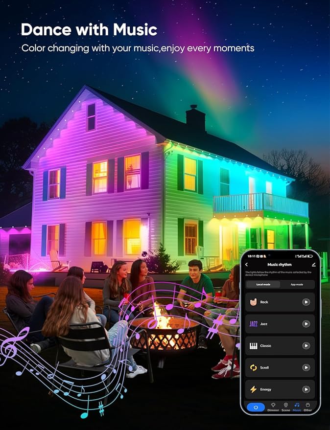 Permanent Outdoor Lights 50ft,RGBW Eaves Light with 36 LED Lights,111+ Scenes Modes Outdoor Lighting, Waterproof Permanent Light for Daily Holiday Halloween Decorations, Compatible with Alexa,Black