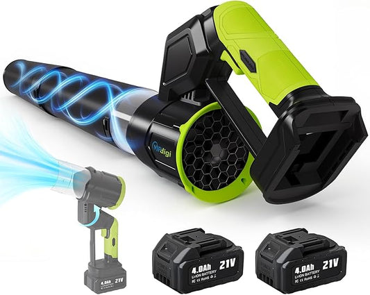 Electric Leaf Blower Cordless, 180¡Æ Rotatable, 2 Batteries & Charger, Handheld Leaf Blowers for Lawn Care, 4 Speed Mode, Portable Lightweight Grass Blower for Yard (Green-Black)