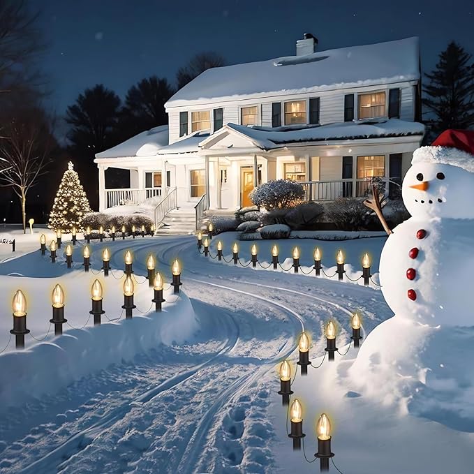 GOOTHY C9 Clear Christmas String Lights, 25Ft Outdoor Christmas Lights with 26 Warm White Bulbs, Hanging Roofline String Lights Vintage Christmas Lights UL Listed for Patio Garden Backyard Decor