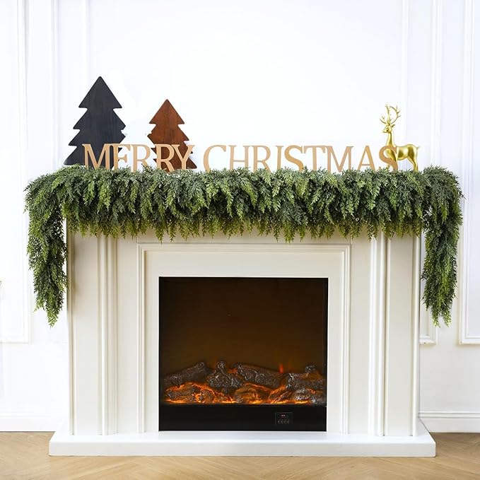 2 Pcs 6FT Christmas Cedar Garland - Thick & Lush Realistic Artificial Green Faux Cedar Pine Needles Garland for Christmas Winter Home Mantel Fireplace Holiday Party Decor