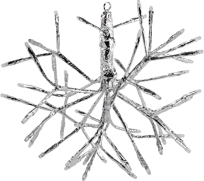 Alpine Corporation | 10"H Indoor Christmas Snowflake Ornament with White LED Lights — Elegant Glowing Silver Holiday Décor for Tabletops & Mantels