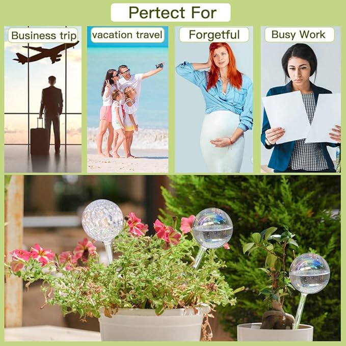 17 Oz 2 Weeks Glass Plant Watering Globes Large Vacation Water While Away Indoor Outdoor Potted Plant Slow Release Self Watering Bulbs Devices Planter Insert (Iridescent Large 3-Pack)