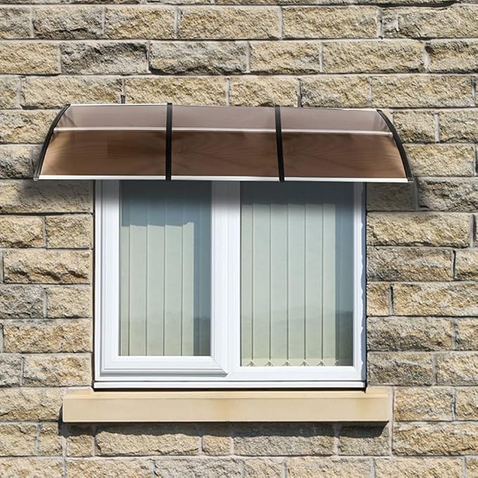 Window Awning Door Canopy Exterior- 38" x 120" Aluminum Door Awning, Polycarbonate Cover Patio Canopy Awning for House, Outside, Rain Snow & UV Resistant (Brown Board & Black Bracket)