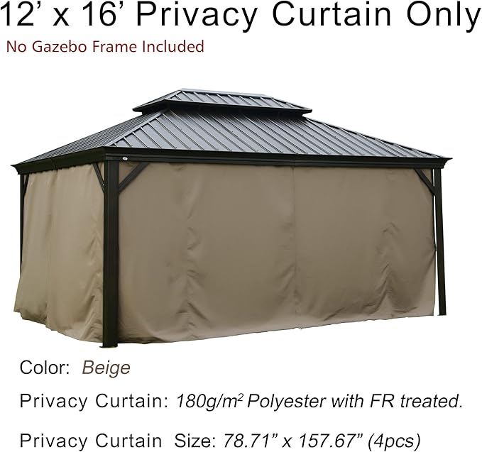 Kozyard Gazebo Privacy Curtain Outdoor Waterproof Sidewall for Hardtop Gazebo, OEM Replacement for Patio Gazebo Curtains for Alexander, Caesar, Rosana and Apollo Model (12ft x 16ft, Brown)