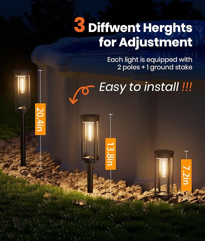 Solar Pathway Lights Outdoor, IP65 Waterproof Auto On/Off Solar Garden Lights Solar Powered Landscape Lighting for Yard Patio Walkway (Warm White, 4pack)