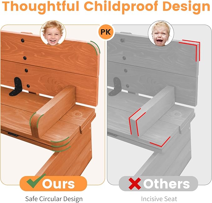 Wooden Kids Sandbox with Lid Sand Box with Canopy Outdoor Sandpit with Cover Adjustable Roof Bottom Liner
