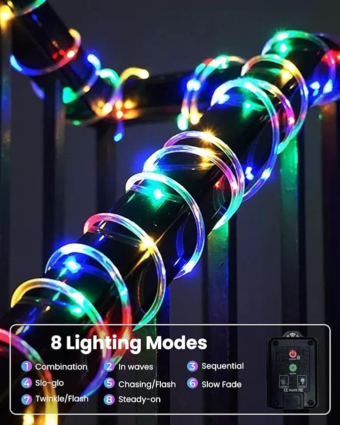 Upgraded 70FT 200 LED Solar Rope Lights, Timer & 8 Modes Trampoline Accessories Solar String Lights, IP65 Waterproof Solar Powered Fairy Lights for Party Garden Yard Tree Camp(Multi Colored)