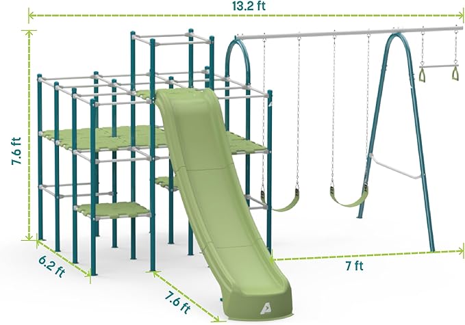 Modular Jungle Gym Set for Kids by ACTIVPLAY, Outdoor Playset, Swing, Slide, Rust Resistant, No Pinch Joints, Adjustable Platforms with Safety Grooves, Heavy Duty Metal Frame