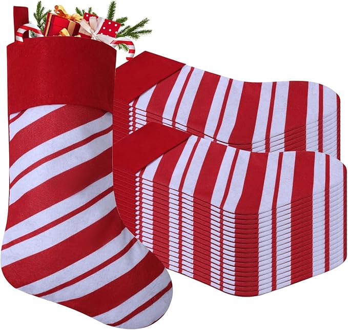 36 Pack Candy Cane Christmas Stockings, 18 Inches Red and White Christmas Stockings for Family Christmas Holiday Decorations