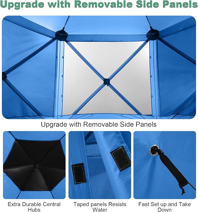 COBIZI 12x12 Pop up Canopy Tent, Gazebos on clearance with 5 removable sidewalls & mosquito net for Camping, Outdoor patio screened gazebo, Portable Hub Tent with Carrying Bag & Stakes, Blue(Upgraded)