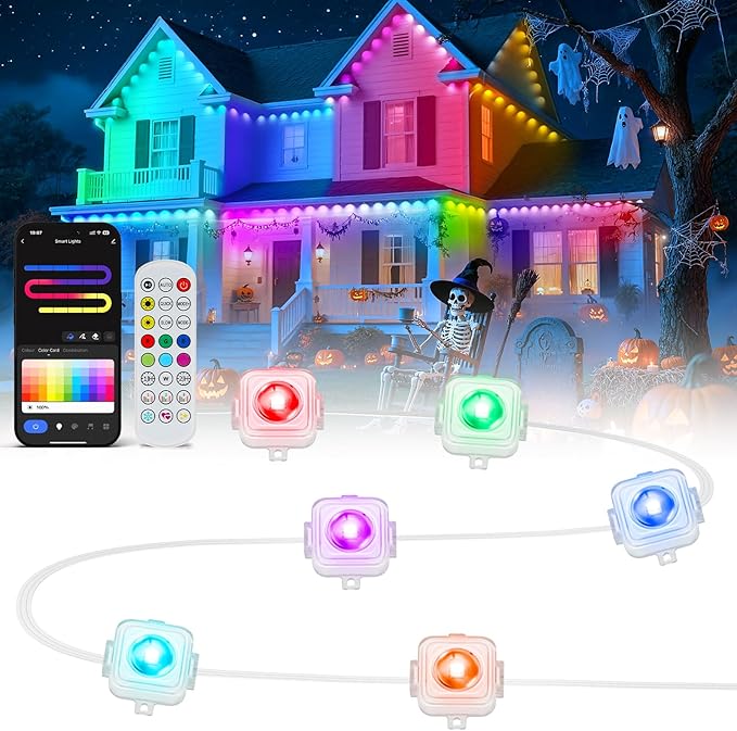 Permanent Outdoor Lights, 100ft Smart Eave Lights with 72 LED Lights, IP67 Waterproof, App Control, Outdoor String Lights, DIY RGB+IC Outdoors Light for House Christmas Decorations, White