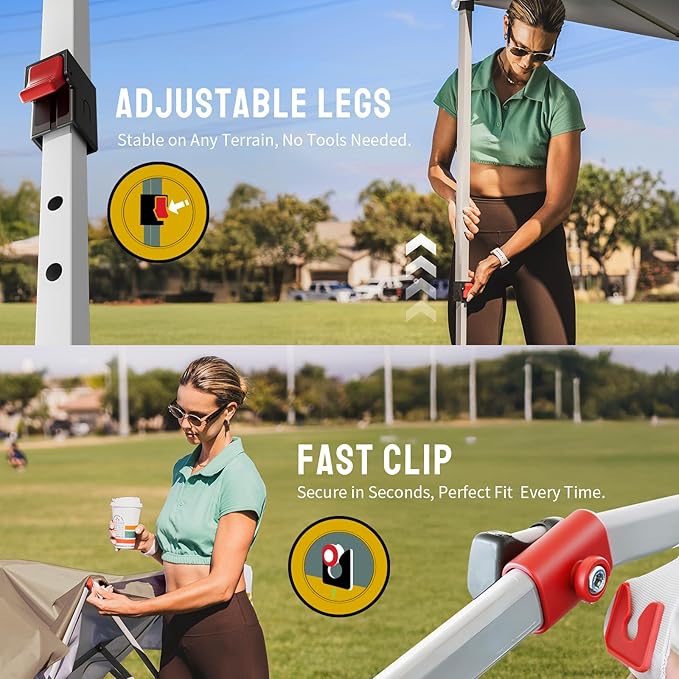CROWN SHADES 10x10 Pop Up Canopy, Patented Center Lock One Push Tent Canopy, Newly Designed Storage Bag, 8 Stakes, 4 Ropes, Beige
