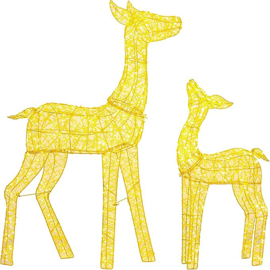 Hykolity 3.5 FT 3D Lighted Outdoor Christmas Reindeers, 2-Piece Light UpTwinkling Deer Set with 900 Warm White LED Lights, Groud Stakes, Zip Ties for Holiday Decorations