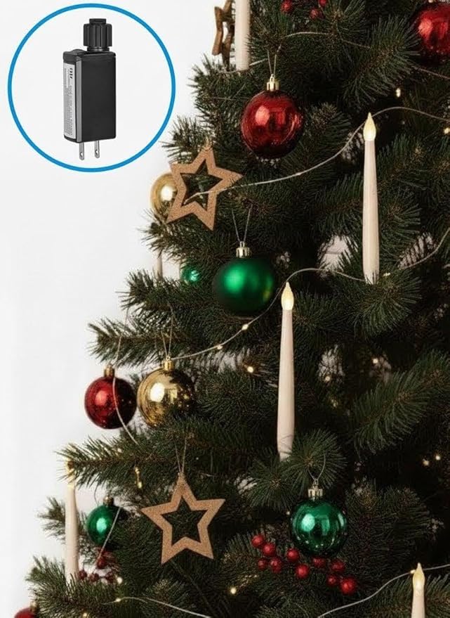 10 Hanging Christmas Tree Candle Lights, 24ft Plug-in LED Flameless Candles with Warm Glow, 8 Lighting Modes, Waterproof & Connectable for Indoor/Outdoor Holiday Decorations