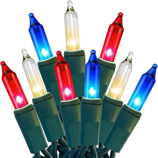 Red White Blue 4th of July Patriotic Day Decorations Lights 100 Count Mini String Lights with Green Wire for Outdoor Indoor Christmas,Holiday,Party, Independence Day Decor,UL Certified (21feet)