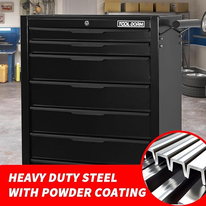 7-Drawer Rolling Tool Chest with Locking Wheels & Drawers, 13 D x 24.2 W x 34 H Mobile Tool Storage Cabinet, Heavy-Duty Garage Organizer w/Ergonomic Handle