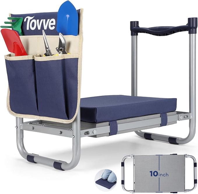 Foldable Garden Kneeler and Seat, Heavy Duty Garden Stool with 10 Wide Detachable Kneeling Pad, Portable Garden Bench Chair with Large Garden Tool Bag, Gardening Gifts for Women, Seniors, Mom