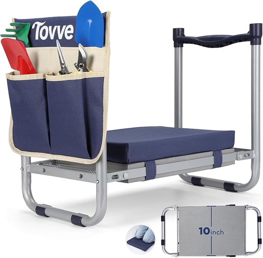Foldable Garden Kneeler and Seat, Heavy Duty Garden Stool with 10 Wide Detachable Kneeling Pad, Portable Garden Bench Chair with Large Garden Tool Bag, Gardening Gifts for Women, Seniors, Mom