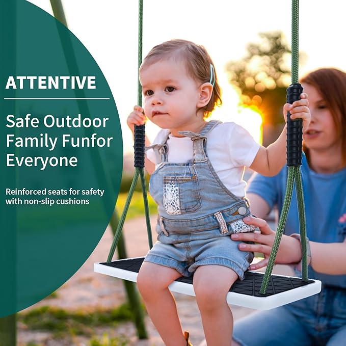 Heavy Duty Swing Seat Non-Slip with Tree Rope Adjustable Swing Set Accessories Replacement for Kids Outdoor Backyard Playground Jungle Gym£¬Black