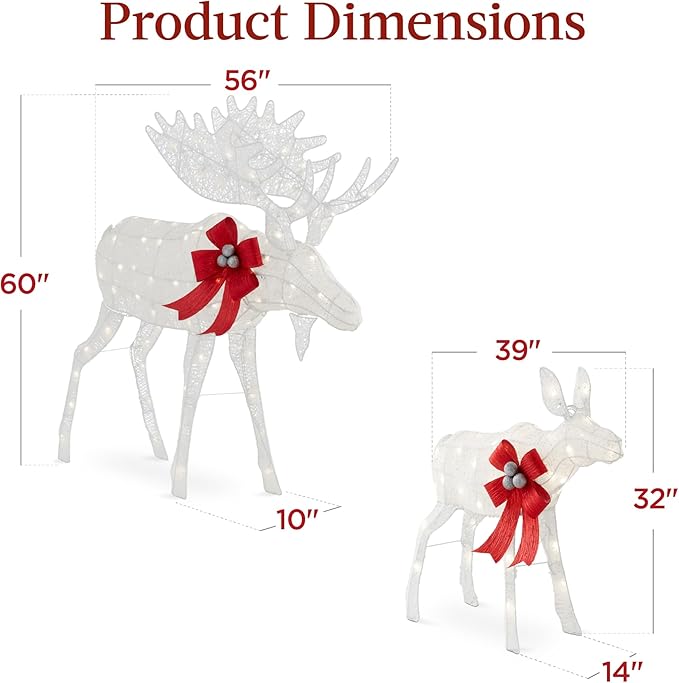 Best Choice Products 5ft 2-Piece Moose Family, Lighted Outdoor Christmas Yard Decoration, Light-Up Décor Set w/ 370 LED Lights, Zip Ties - White