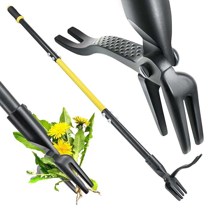 Jardineer Weed Puller Tool, 45 Stand Up Weed Remover Tool with Reinforced All-Steel Handle & 4-Claw Steel Head, Heavy Duty Manual Weeder for Garden Lawn Yard, Easily Remove Weeds Without Bending