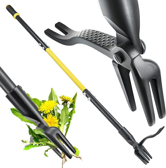 Jardineer Weed Puller Tool, 45 Stand Up Weed Remover Tool with Reinforced All-Steel Handle & 4-Claw Steel Head, Heavy Duty Manual Weeder for Garden Lawn Yard, Easily Remove Weeds Without Bending