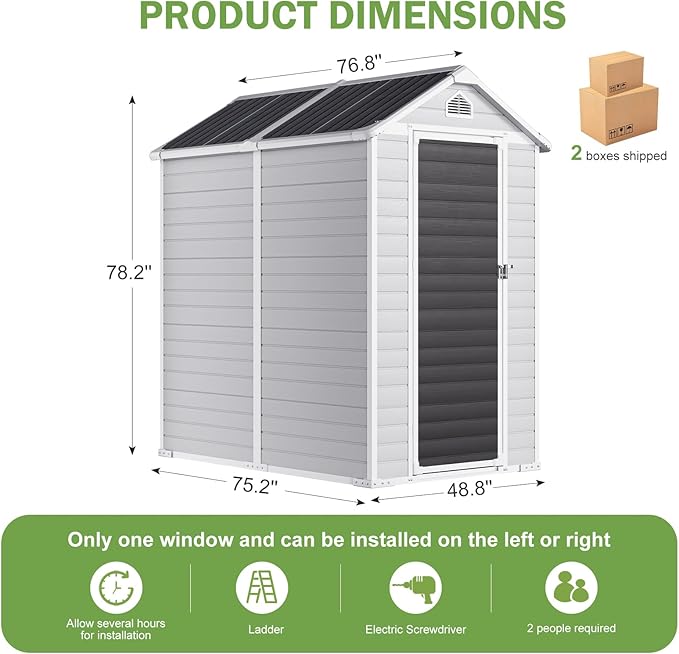 HUSFU 6x4 FT Outdoor Storage Shed with Floor and Lockable Door,Waterproof Resin Tool Shed for Garden, Backyard, Patio,Perfect to Store Patio Furniture,Light Grey