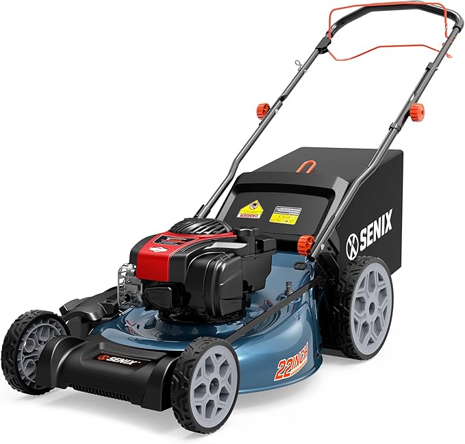 SENIX 22-Inch Self-Propelled Gas Lawn Mower with 150cc B&S EX625 Engine, 3-in-1 (Mulching, Bagging, Side Discharge), 6 Adjustable Cutting Heights (1.25” - 4”), Durable Steel Deck, Rear-Wheel Drive